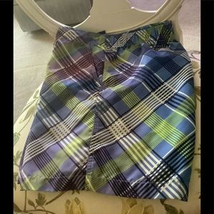 Royal Class swim trunk size Med blue green yellow plaid draw string 3 po…